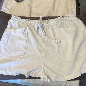 White linen shorts